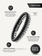 Load image into Gallery viewer, Black Leather &amp; Silver Box Chain Bracelet