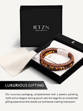 Load image into Gallery viewer, Stacked Brown Leather &amp; Tiger Eye Bead Bracelet