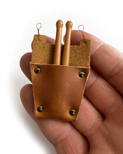 Load image into Gallery viewer, Mini Leather Drumstick Bag &amp; Drumsticks for 1:4 Scale Drums