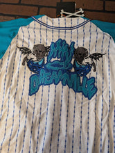 Load image into Gallery viewer, DREAMVILLE Barbed Wire Turquoise Brand X White Baseball Jersey ~New~ L XL