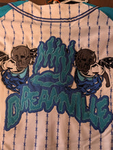 Load image into Gallery viewer, DREAMVILLE Barbed Wire Turquoise Brand X White Baseball Jersey ~New~ L XL