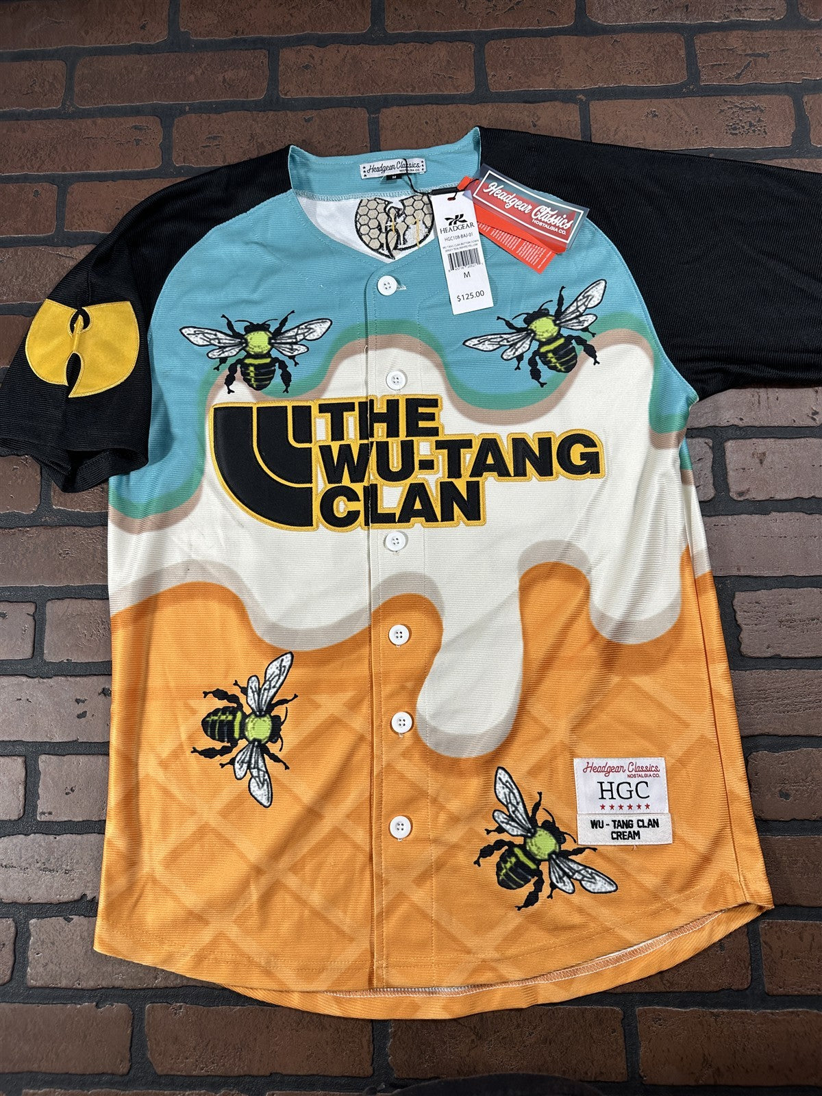 WU-TANG CLAN Bee/Cream Headgear Classics Baseball Jersey ~Never