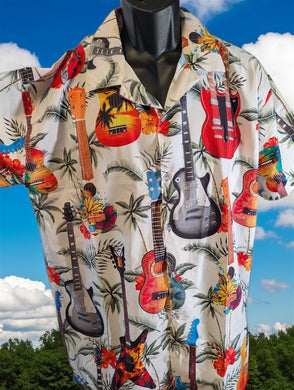 Hawaiian Guitar Shirt Men’s Tropical Button-Up Casual Aloha Beachwear ~New~M-2XL