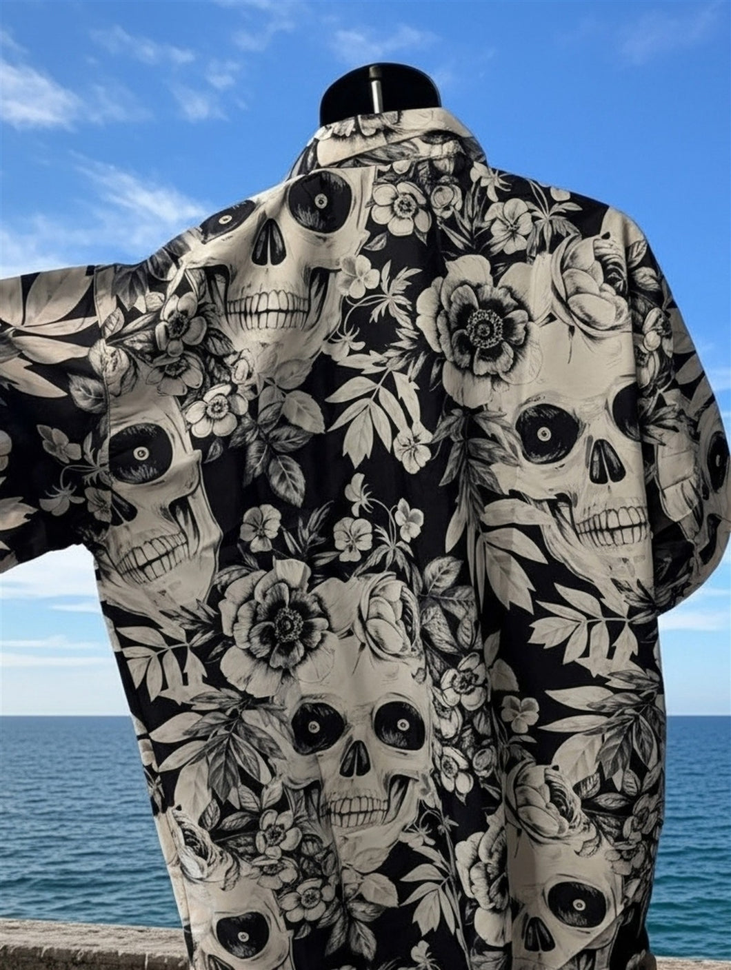 Big Skull Hawaiian Shirt Mens Tropical Button-Up Casual Aloha Beachwear~New~S-XL