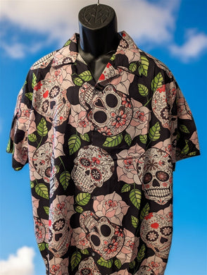 Sugar Skulls Hawaiian Shirt Men’s Tropical Button-Up Casual Aloha Beachwear~New~