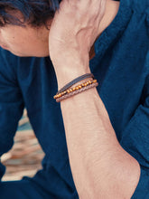 Load image into Gallery viewer, Stacked Brown Leather &amp; Tiger Eye Bead Bracelet