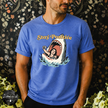 Load image into Gallery viewer, Stay Positive Shark Attack Tee | Funny Summer Graphic T-Shirt