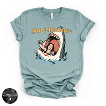 Load image into Gallery viewer, Stay Positive Shark Attack Tee | Funny Summer Graphic T-Shirt