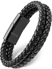 Load image into Gallery viewer, Double Black Braided Leather Bracelet
