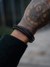 Load image into Gallery viewer, Stacked Black Leather &amp; Black Onyx Bead Bracelet
