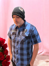 Load image into Gallery viewer, Off With Their Heads "Tiki" Plaid Short Sleeve Button Up