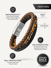 Load image into Gallery viewer, Stacked Brown Leather &amp; Tiger Eye Bead Bracelet