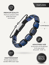 Load image into Gallery viewer, Men’s Blue Lapis Lazuli Beaded Bracelet Havana