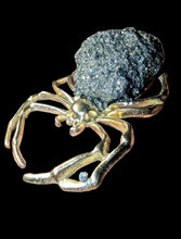 Load image into Gallery viewer, Natural Pyrite Druzy Spider Decor Piece Gold-Tone Curio