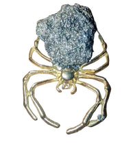 Load image into Gallery viewer, Natural Pyrite Druzy Spider Decor Piece Gold-Tone Curio
