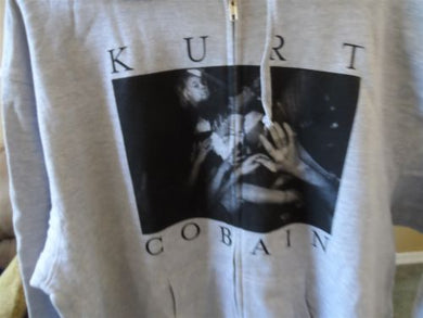 KURT COBAIN - Full Zip Up Gray Hoodie w/ Drawstring ~BRAND NEW~ XXL