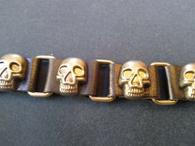 Load image into Gallery viewer, Black Leather Bracelet with Buckles &amp; Skulls ~Adjustable~ Be a Rockstar!