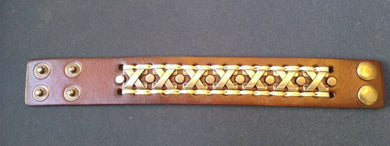 Brown Leather 1.5 Inch Wide Bracelet with 