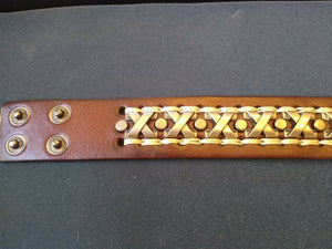 Brown Leather 1.5 Inch Wide Bracelet with "X" Design. Be a Rockstar!~Adjustable~