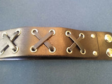 Load image into Gallery viewer, Black Leather 1.5 Inch Wide Cuff Bracelet with Criss-Cross Straps ~Adjustable~