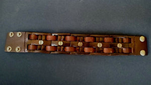 Brown Leather 1.5 Inch Wide Cuff Bracelet with Steel Nails! ~Adjustable~