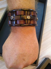 Load image into Gallery viewer, Brown Leather 1.5 Inch Wide Cuff Bracelet with Steel Nails! ~Adjustable~