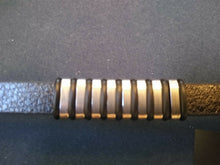 Load image into Gallery viewer, Black PU Leather / Steel Bracelet with Eight Silver Bands. Be a Rockstar! ~New~