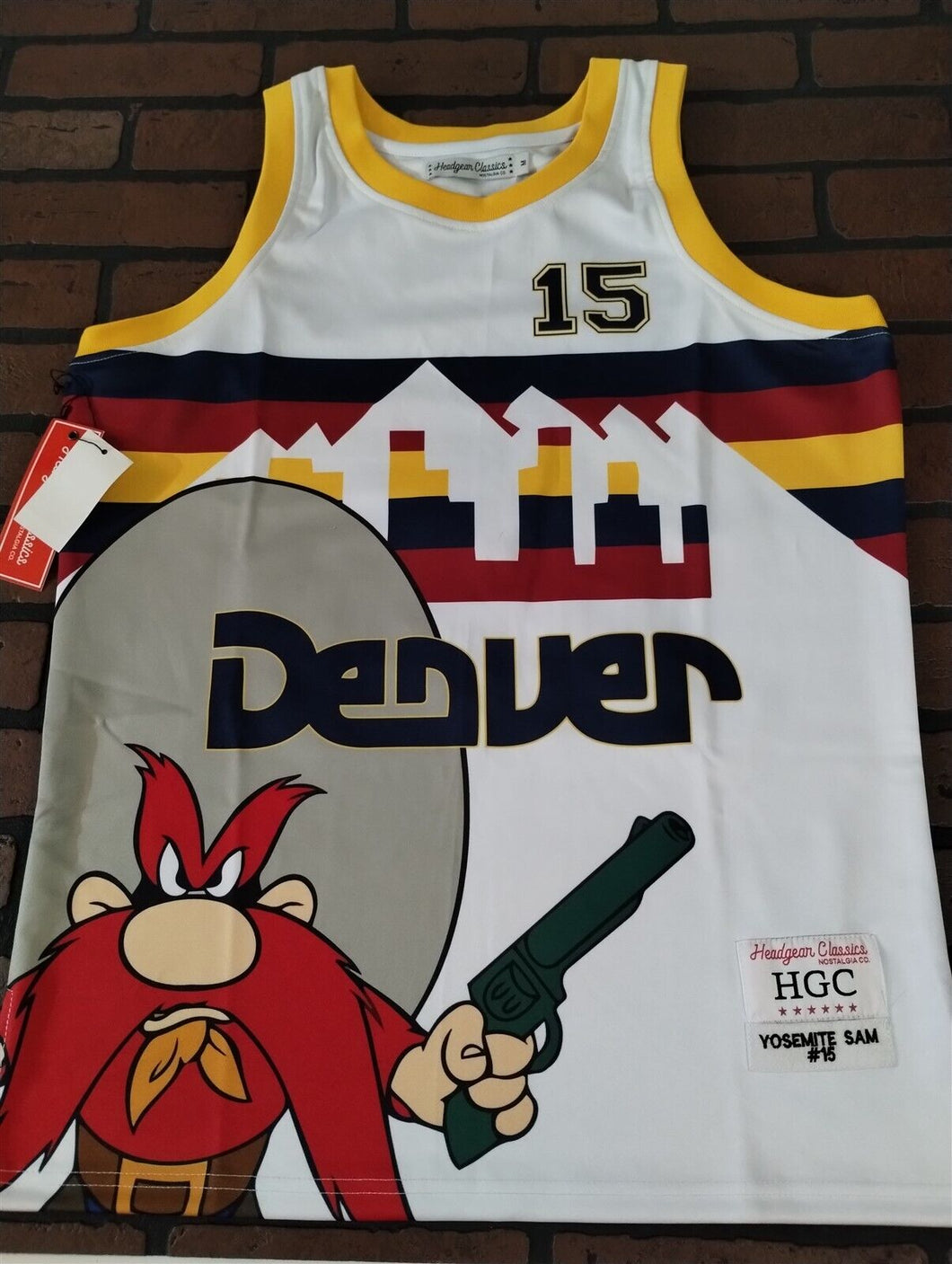 YOSEMITE SAM / DENVER White Headgear Classics Basketball Jersey ~Never Worn~ M