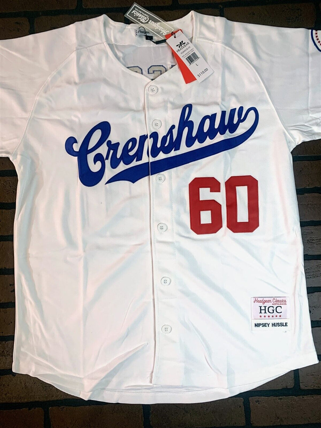 NIPSEY HUSSLE CRENSHAW Victory Lap White Headgear Classics Baseball Jersey~New~