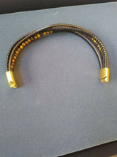 Load image into Gallery viewer, 5 String Leather Bracelet with Tiger Eye Beads &amp; Magnetic Clasp