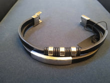 Load image into Gallery viewer, 2 Strand Black PU Leather / Steel Bracelet. Be a Rockstar! ~New~