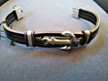 Load image into Gallery viewer, Stainless Steel Anchor Black PU Leather / Steel Bracelet. Be a Rockstar! ~New~