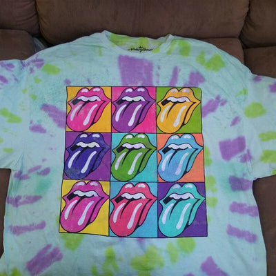THE ROLLING STONES -Tongue Distressed Retro Men's Tie Dye T-Shirt ~Never Worn~ L
