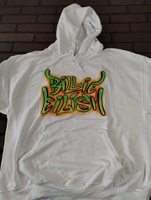 BILLIE EILISH - 2020 White Graffiti Sleeve Pullover Hoodie ~BRAND NEW~ M XL