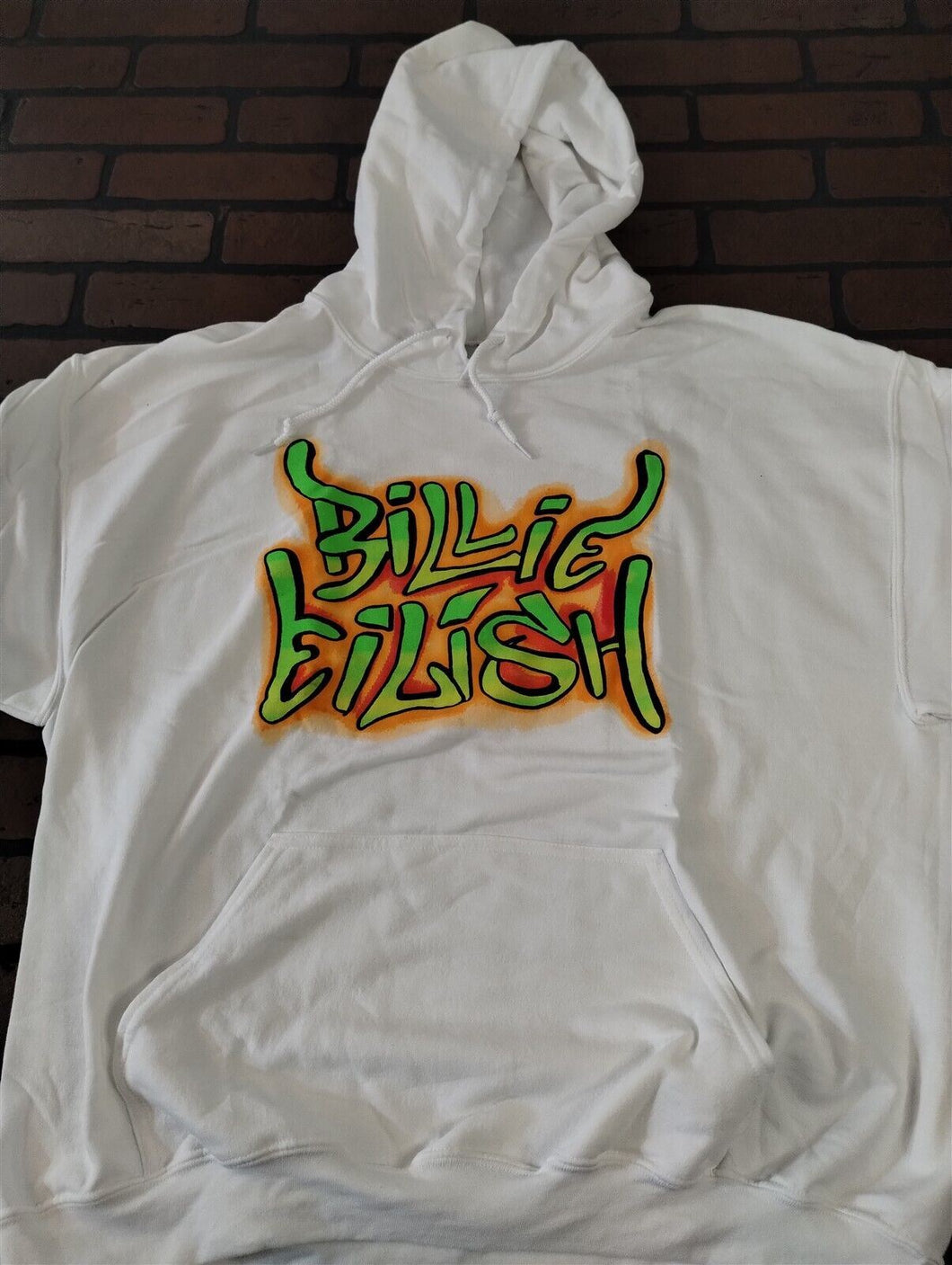 BILLIE EILISH - 2020 White Graffiti Sleeve Pullover Hoodie ~BRAND NEW~ M XL