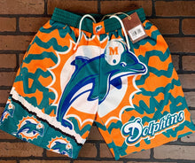 Load image into Gallery viewer, MIAMI DOLPHINS Mitchell &amp; Ness Jumbotron 2.0 Basketball Shorts ~New~