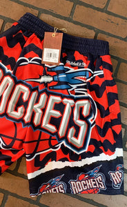 HOUSTON ROCKETS Mitchell & Ness Jumbotron 2.0 Sublimated Basketball Shorts ~New~