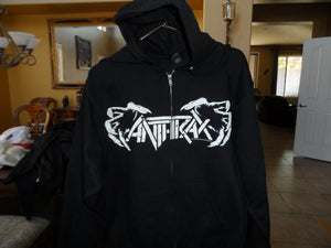ANTHRAX -2011 Worship Metal Full Zip Up Black Hoodie w/ Drawstring ~NEW~ M