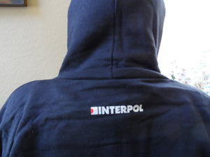 INTERPOL - Black Parachute Full Zip Up Black Hoodie w/ Drawstring ~BRAND NEW~ L