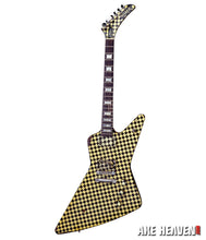 Load image into Gallery viewer, RICK NIELSEN-Yellow/Black Checkered Explorer 1:4 Scale Replica Guitar~Axe Heaven