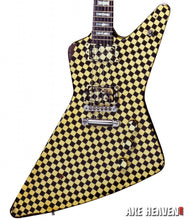 Load image into Gallery viewer, RICK NIELSEN-Yellow/Black Checkered Explorer 1:4 Scale Replica Guitar~Axe Heaven