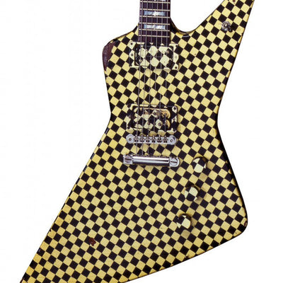 RICK NIELSEN-Yellow/Black Checkered Explorer 1:4 Scale Replica Guitar~Axe Heaven